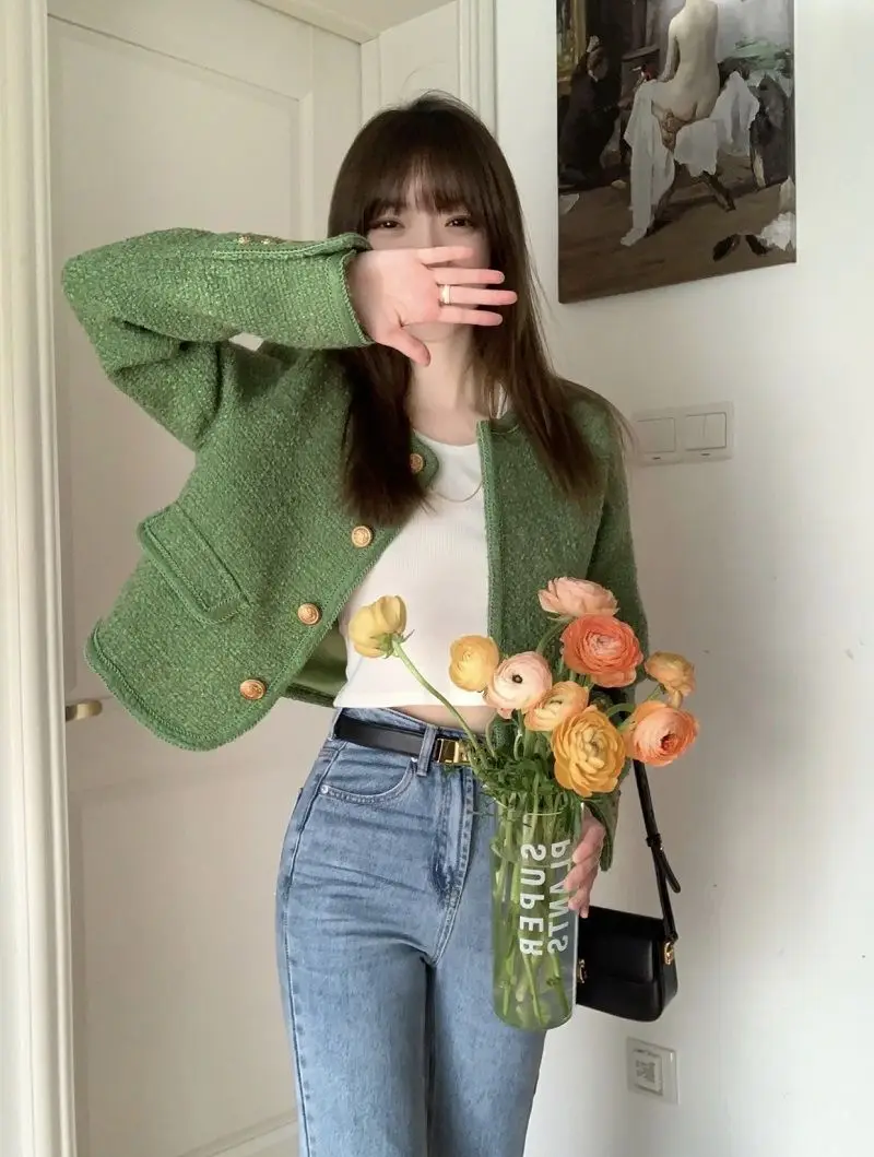 Plaid Blazer Jacket Woman Fashion Chic And Elegant Aesthetic