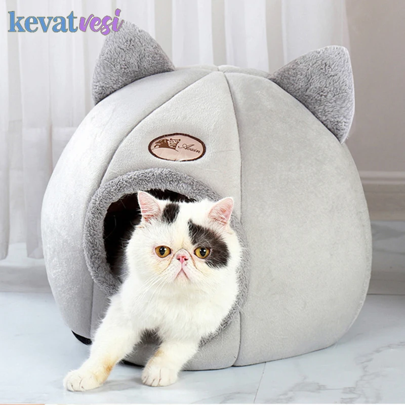 

Warm Cat Bed Thicken Pet House Half Closed Soft Comfort Kitten Cave Puppy Nest Winter Pets Deep Sleep Beds Non Slip Cats Kennel