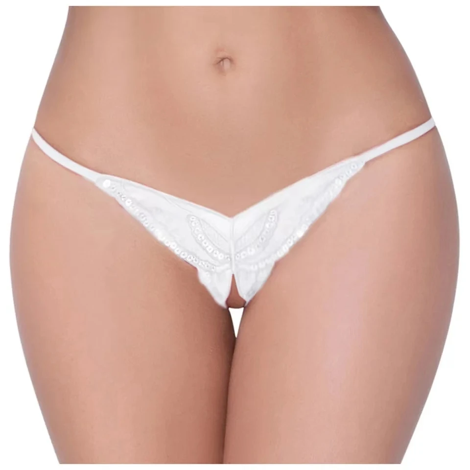 Womens Panties Lace Sequins Embroidery Open Crotch Briefs Thong Transparent T Pants Underwear women lingerie