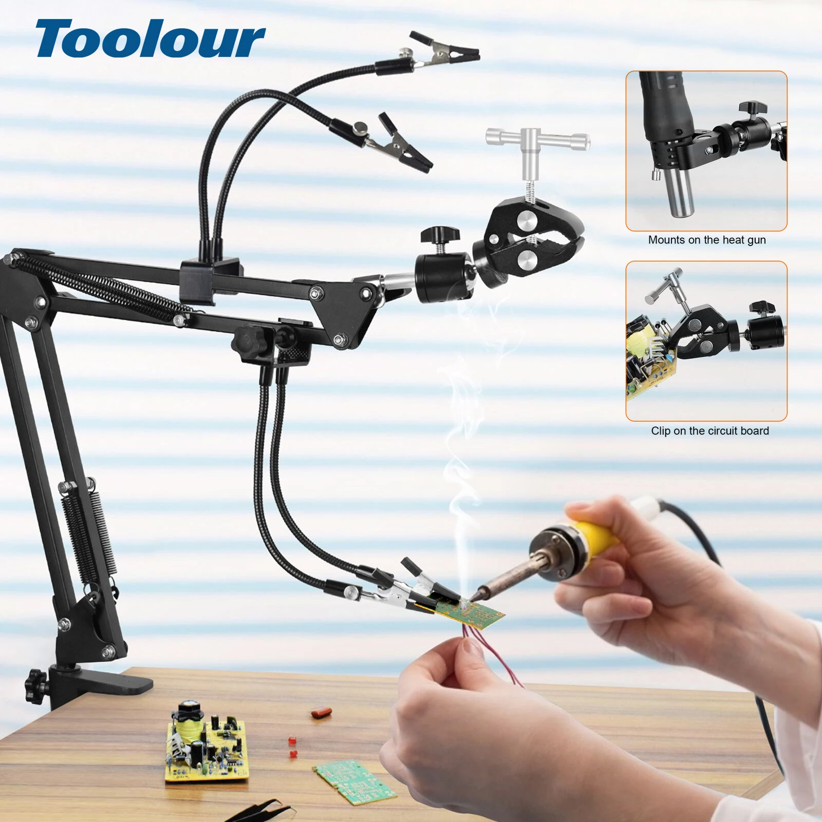 Soldering Tool Adjustable 360 Hot Air Hand-Piece Gun Holder PCB Holder 4 Flexible Arms