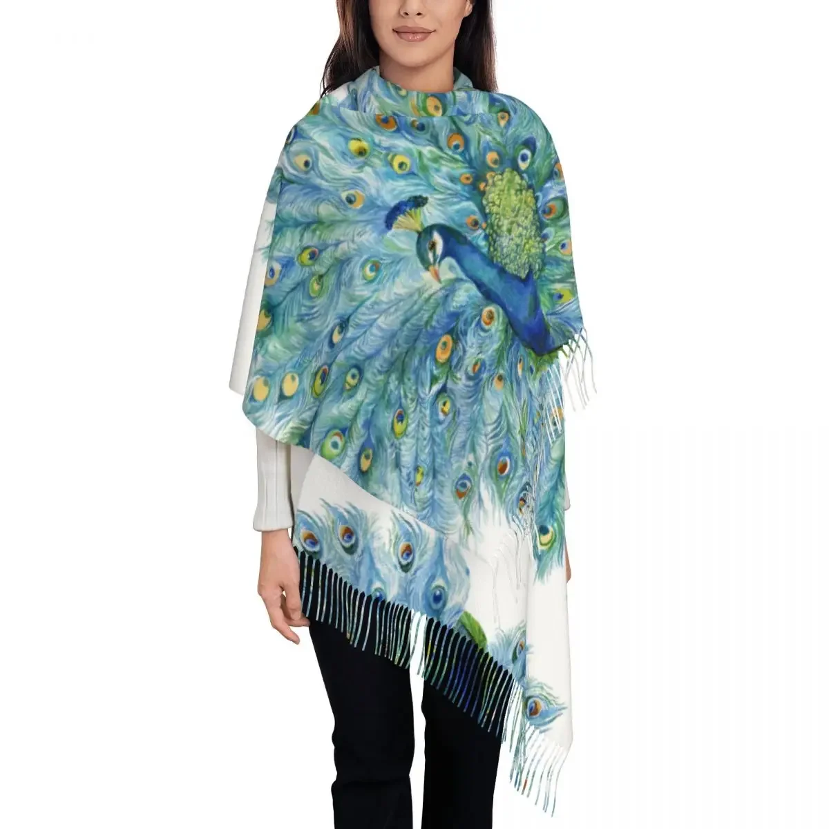 

Embroidery Peacock Feathers Women's Tassel Shawl Scarf Fashion