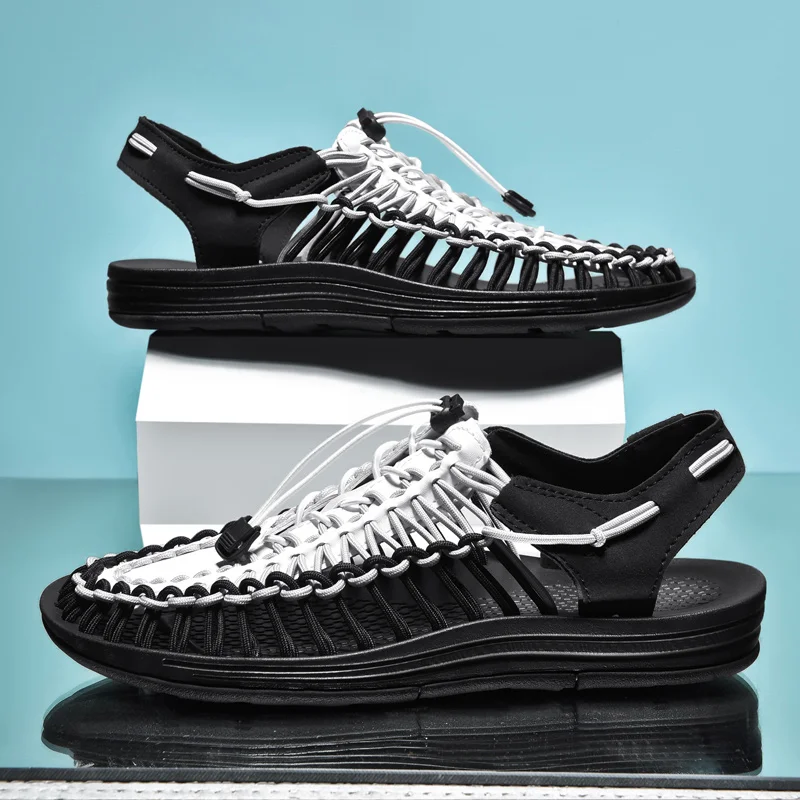 الصيف الرجال الصنادل النساء النعال النسيج تصميم صن...