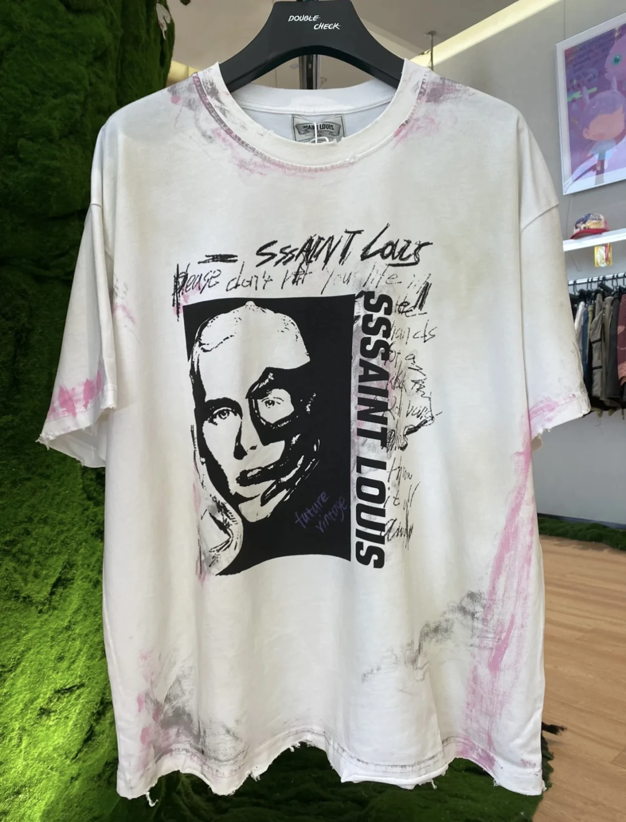 

Spring Summer Tie-dyed Saint Louis Vintage Washed Print T-Shirt Tee Men Women Splash Ink Graffiti Saint Michael T Shirt Tops