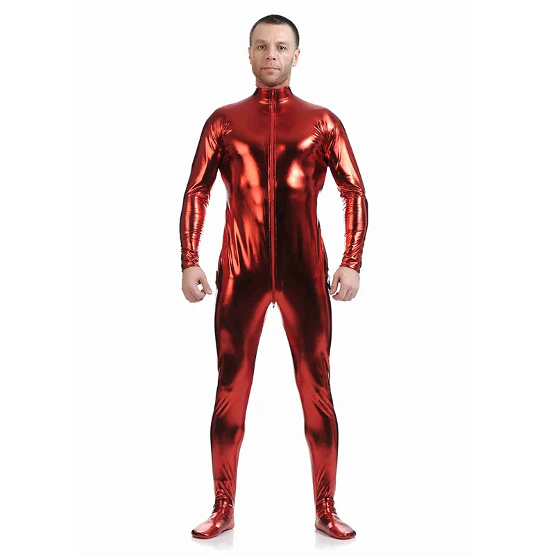 Ensnovo Men Latex Suit Black Shiny Metallic Tights Gold Zentai Suit Full Body Unitard Skin Bodysuit Zipper Front cosplay costume,adult unitard,latex lingerie,mens bondage lingerie