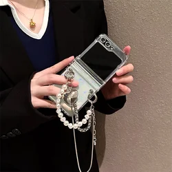 Luxurious 3 - in - 1 Gradient Pearl Bracelet Clear Case for Galaxy Z Flip 3 (Clear)