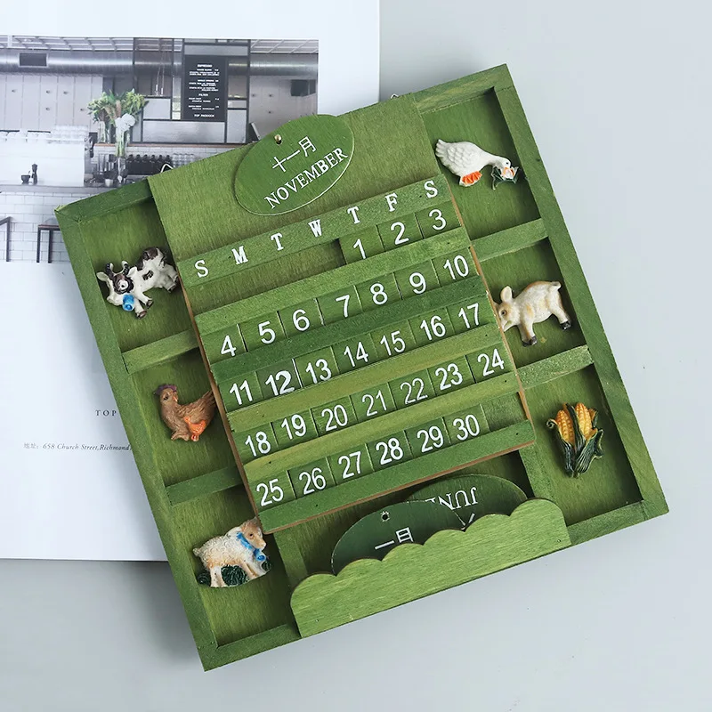 Creative Cool Wooden Retro Perpetual Calendar Wall Farm Calendar Desktop Accessories Photography Props Home Office Calendar