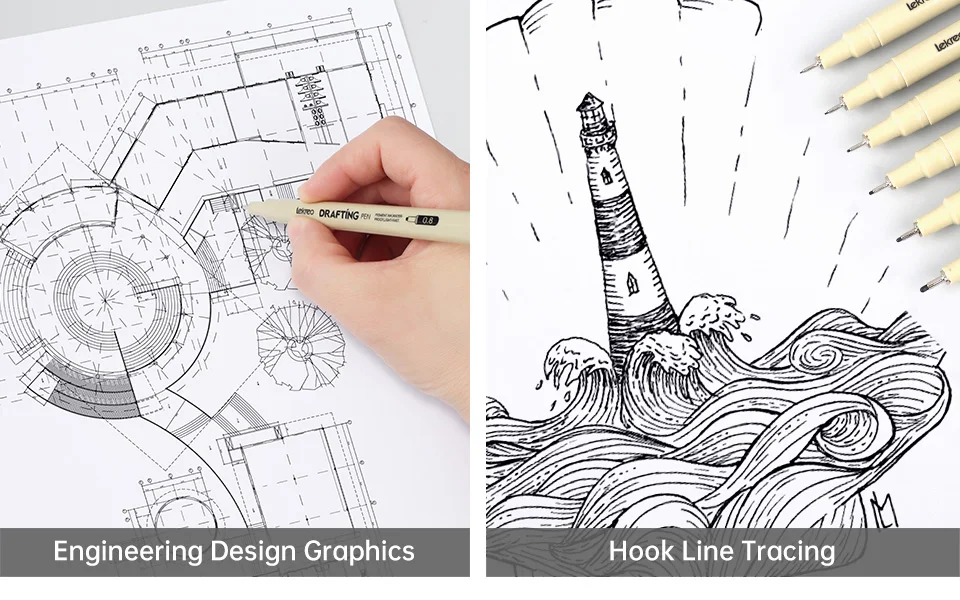 Lekreo Micron Fineliner-Stifte in 12 Größen – Archivstift mit schwarzer Tinte – Stifte zum Schreiben, Zeichnen oder Bullet Journaling – Detail 6