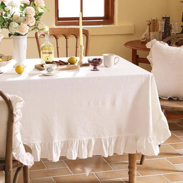 Nappe en tissu de coton lavable, blanche, pour fête de mariage, salle à manger, décoration de Banquet, couverture de Table luxueuse, tapis de pique-nique 2