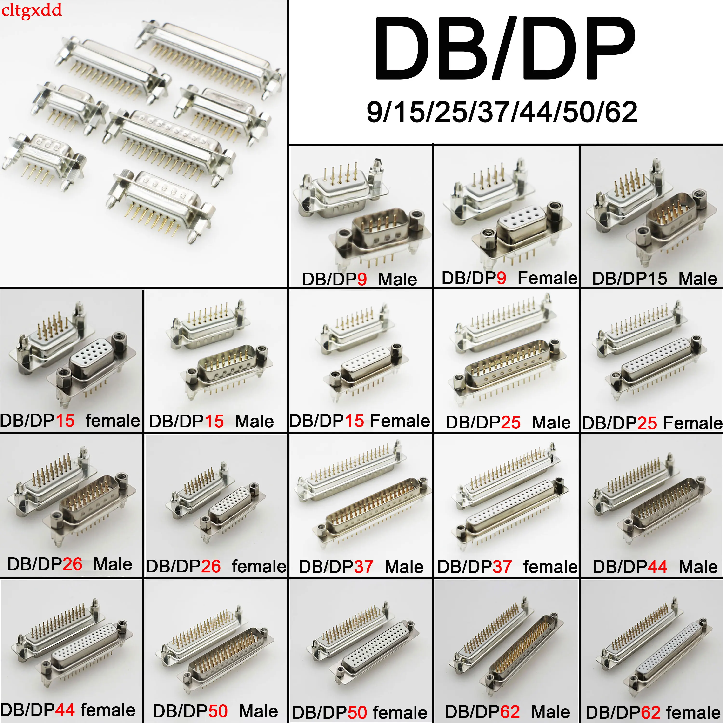 

1PCS DP/DB9/15/25/37/44/50/62/Pin Female Male Solder Connector Adapter with Harpoon Set Screw Solder Plate Gold Plated Socket