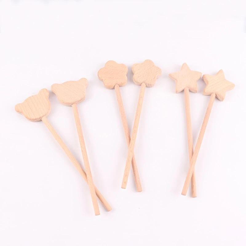 

Wooden Teether Stick Star Bear Flower Beech Wood Teething Toy Ornament for Baby Girls Boys Teething Pain Relief Appease Gift