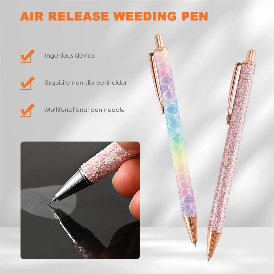 2 Stylos Désherbeurs à Paillettes - Pointe Fine Rétractable Pour Percer Les Bulles D'air Sur Vinyle, Autocollants