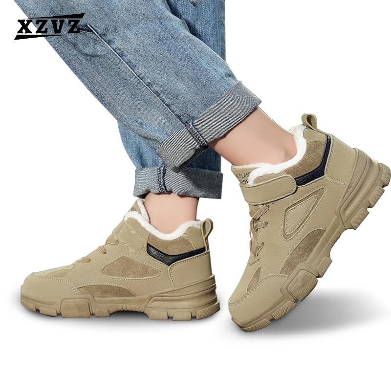 XZVZ Kids Boots Thicken Keep Warm in Winter Children's Shoes Delicate Leather Upper Boys Girls Boots Anti-slip Cotton Shoes