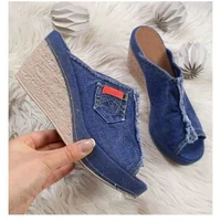 Women Shoes Summer New Cowboy Slippers Fashion Retro Wedge Platform Beach Shoes Female Peep High Heels Sandalias Mules 2023 - Image 3