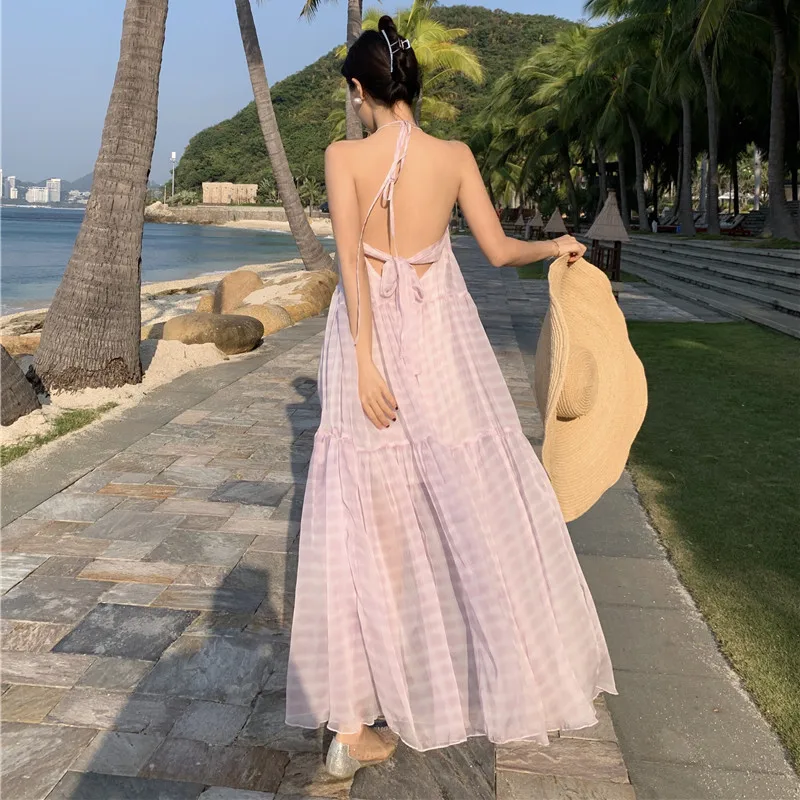 

Summer Purple Maxi Halter Dress Women 2022 Long Elegant Flowy Casual Beach Dresses for Wedding Guest Bridesmaid Birthday Prom