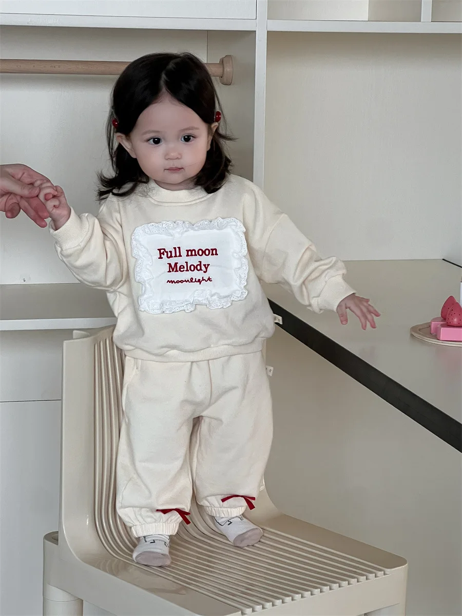 2025 Spring New Baby Long Sleeve Clothes Set Boys Girls Letter Sweatshirt + Pants 2pcs Suit Infant Toddler Casual Sports Outfits 5