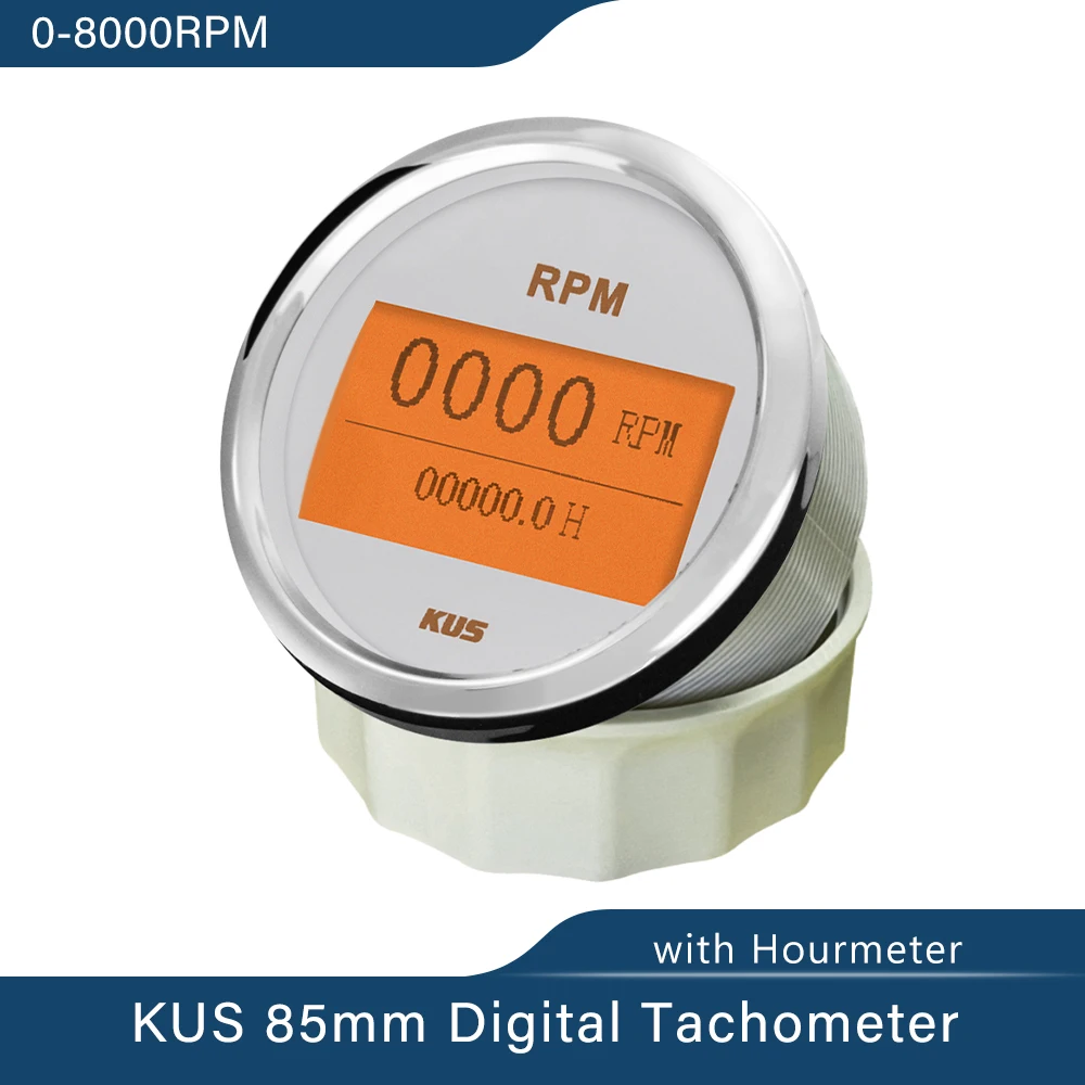 KUS Universal 3000 RPM 4000 RPM 6000 RPM 8000 RPM 85mm Tachometer Engine Speed with Backlight Waterproof 12/24V for Car Truck