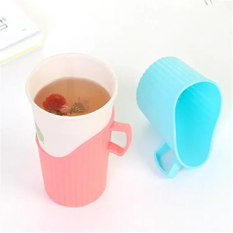 3 PCS Porable Plastic Disposable Paper Cup Holder Heat Cold Insulation silicon cup holder