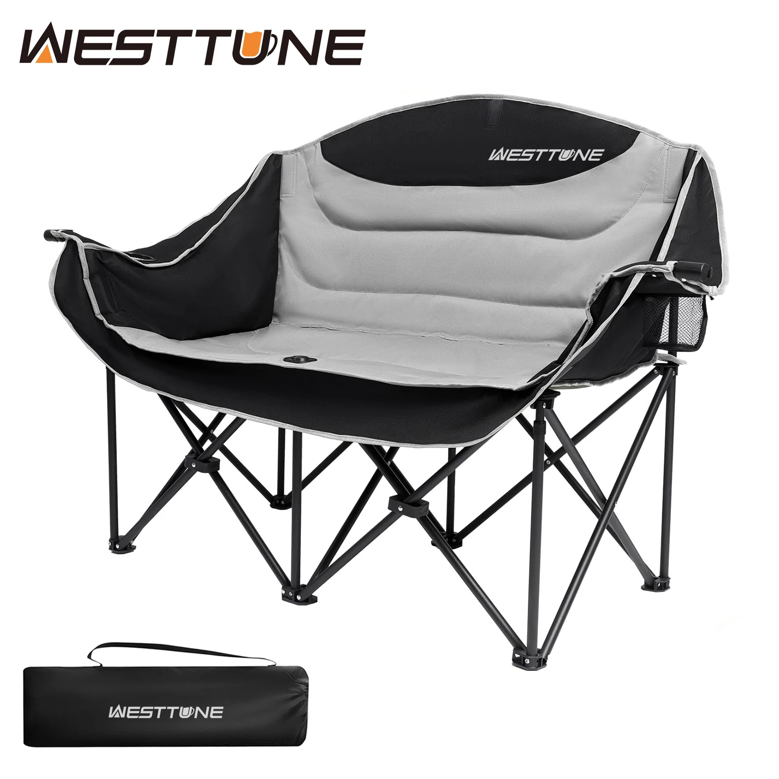thumbnail image 2 of KingCamp Folding Portable Saucer Moon Lounge Chair With Cupholder Storage Pocket For Indoor Home Or Outdoor Camping And Tailgating, Black/Medium Gray 2 of 13
