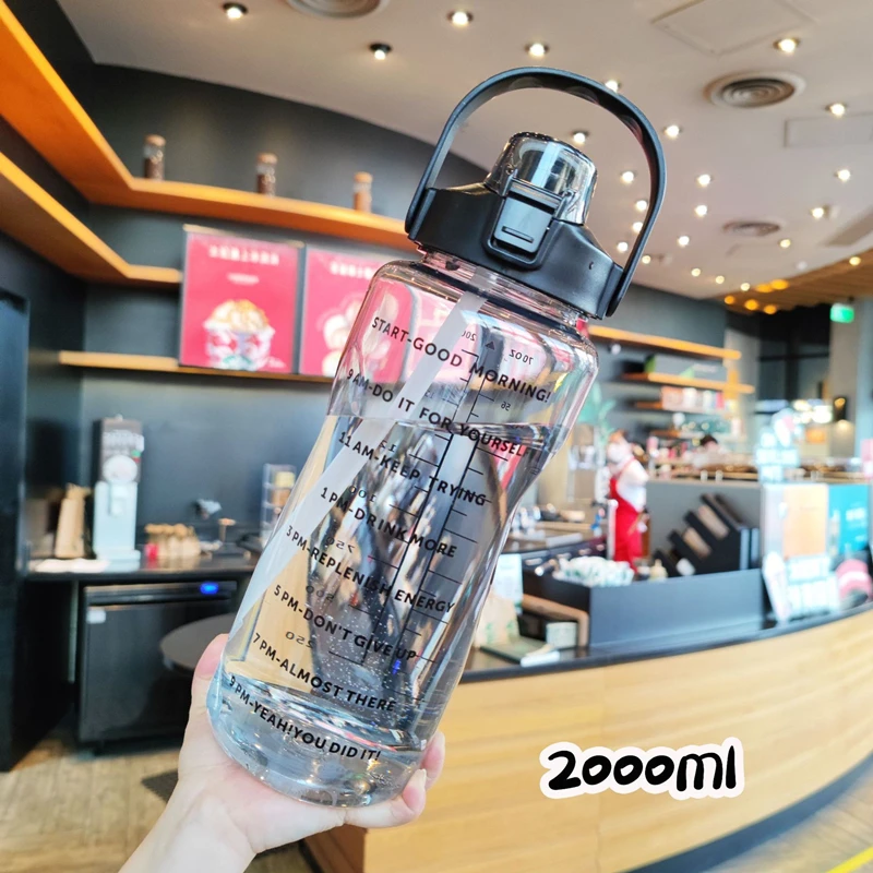 2000ml Large Capacity Sports Water Bottle With Straw Summer Cold Water Jug Fitness Outdoor Climbing Bicycle Drink Bottle Kettle