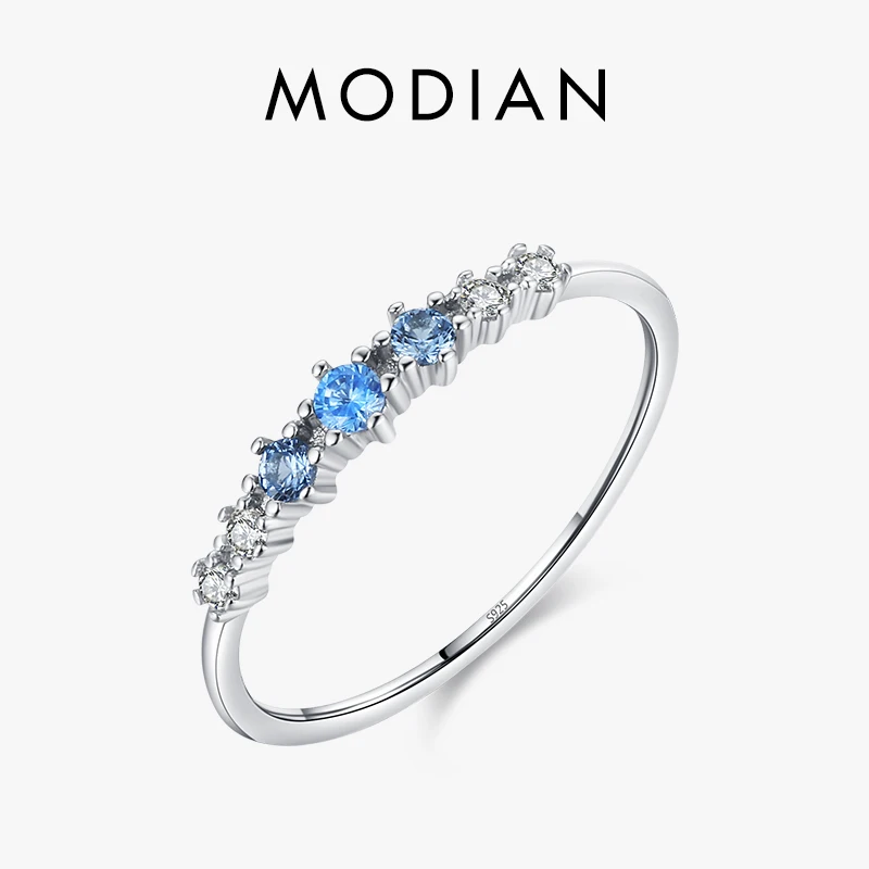 Modian  기본 쌓을 수있는 패션 얇은 손가락 반지 매력 여성을위한 블루 지르코니아 크리스탈 반지 파인 쥬얼리