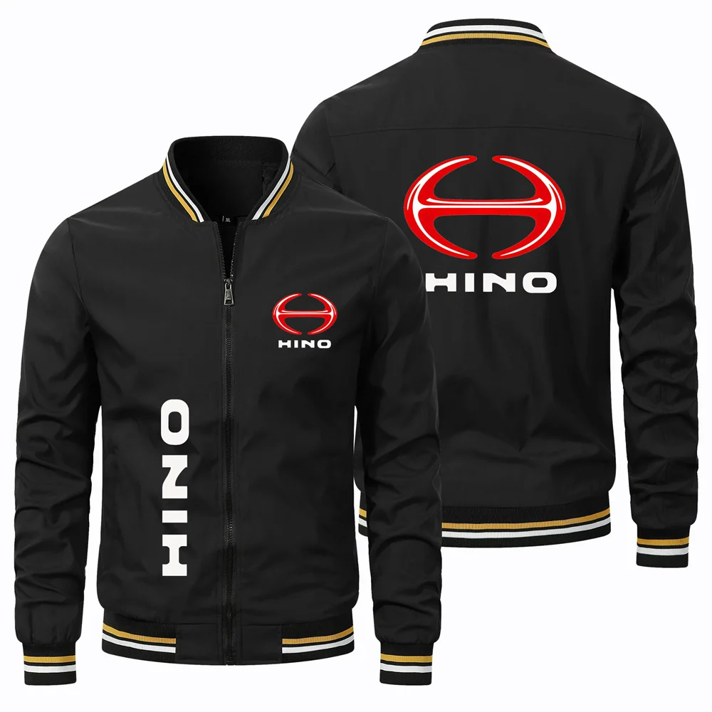 HINO Printed Jacket Spring and Autumn Men's New Baseball Jacket Round Neck Threaded Closure Top Coat Men's Oversized S-4XL