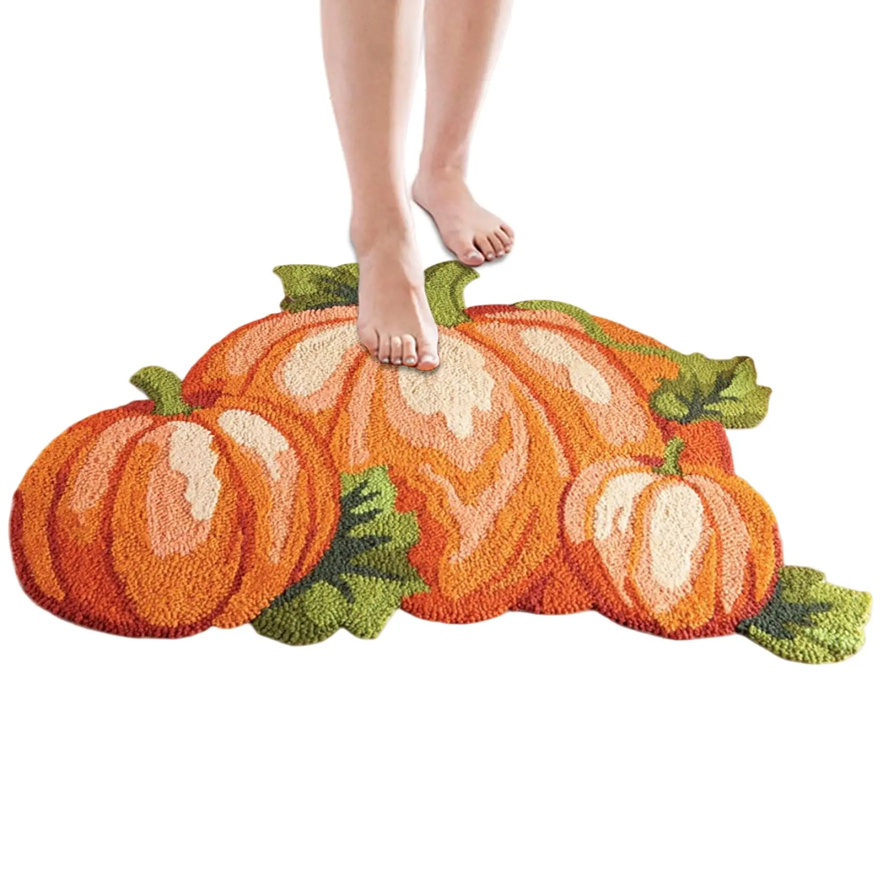 VIKAMA Pumpkin Shape Thanksgiving Rug Cute Soft Fall Bathroom Decor Non-Slip Water Absorbent Floor Mat for Bathroom Home Decor 3