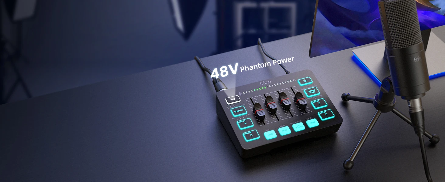 FIFINE AmpliGame SC3 Gaming Audio Mixer Streaming 4-Channel RGB Mixer with XLR Microphone Interface description image 8