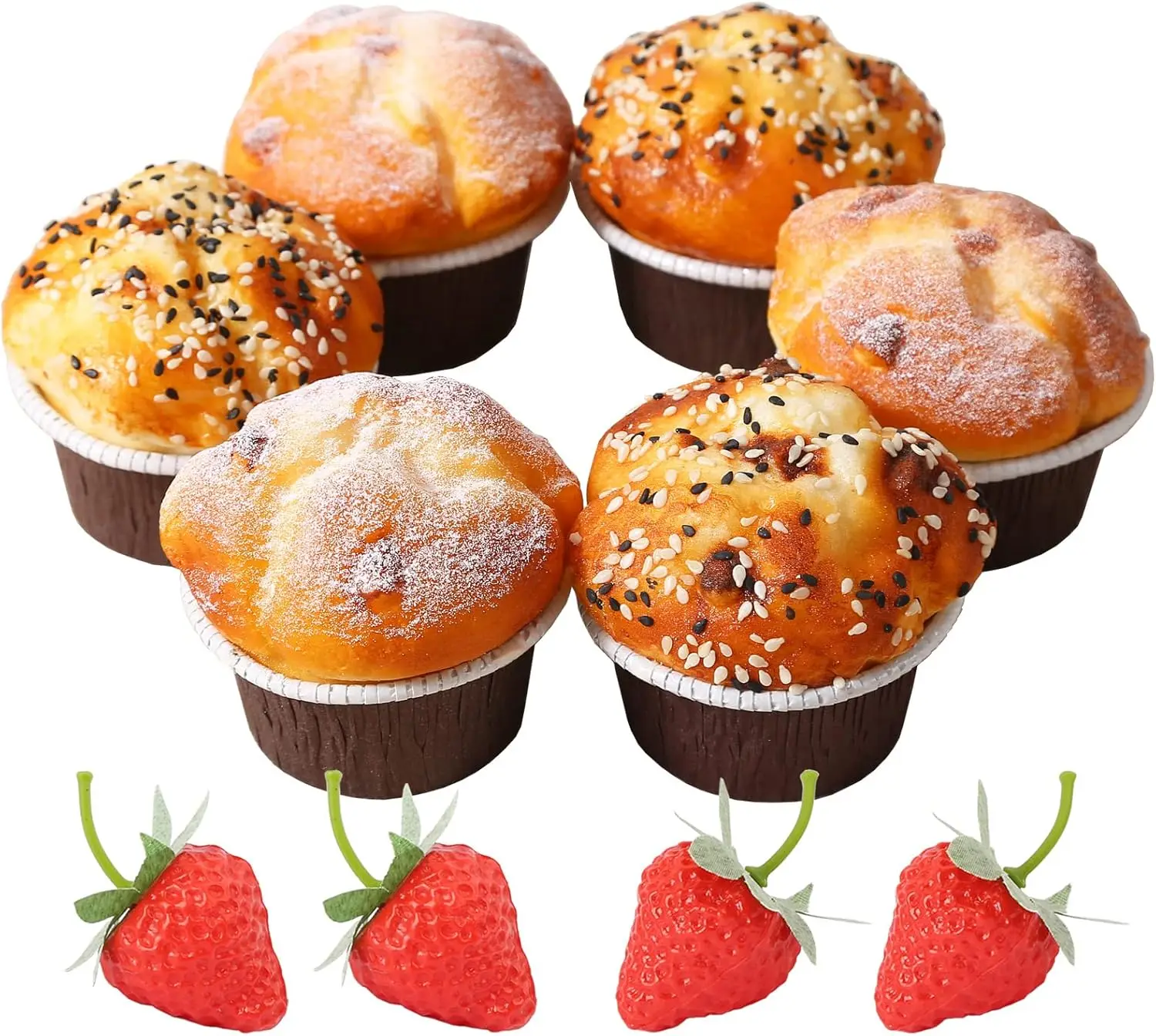 كب كيك صناعي للعرض، معجنات طعام مزيفة واقعية للديكور، مجموعة الكعك الصناعية المزخرفة C 6 عبوات