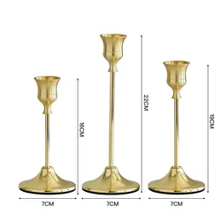 Elegant Vintage Metal Tabletop Candle Holder Trio for Romantic and Classy Decor (Golden)