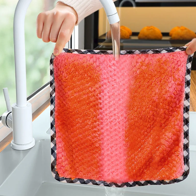 Kitchen Daily Dish Towel Cloth Kitchen Rag Non-stick Oil Thickened Table Cleaning Cloth Double-layer Absorbent Microfiber