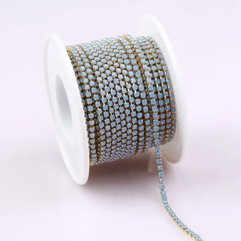 Opal Glass Rhinestone Trim in Pink, Green, and Blue – 1 Yard for DIY Wedding Dress Decoration