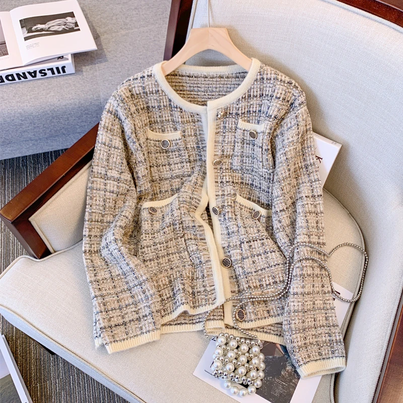 

Элегантный свитер-куртка с круглым вырезом, модный однобортный Свободный кардиган оверсайз с карманами и длинными рукавами, универсальный корейский жакет