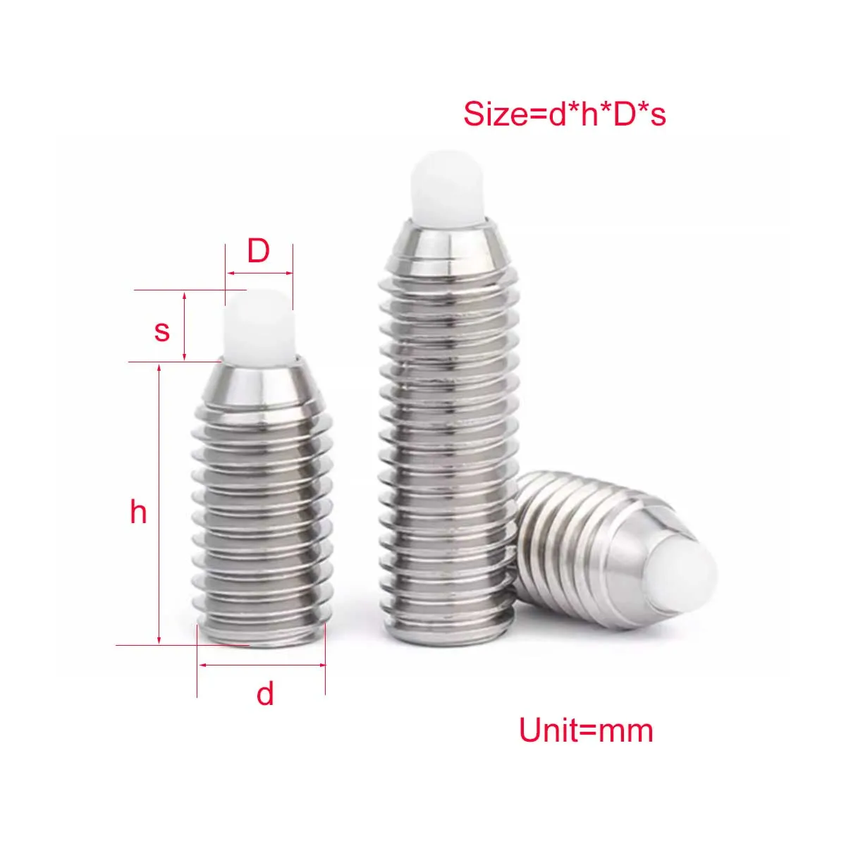 

304 Stainless Steel Wave Bead Set Screw/Pom Rubber Head Spring Ball Head Plunger Positioning M3M4M5M6M8