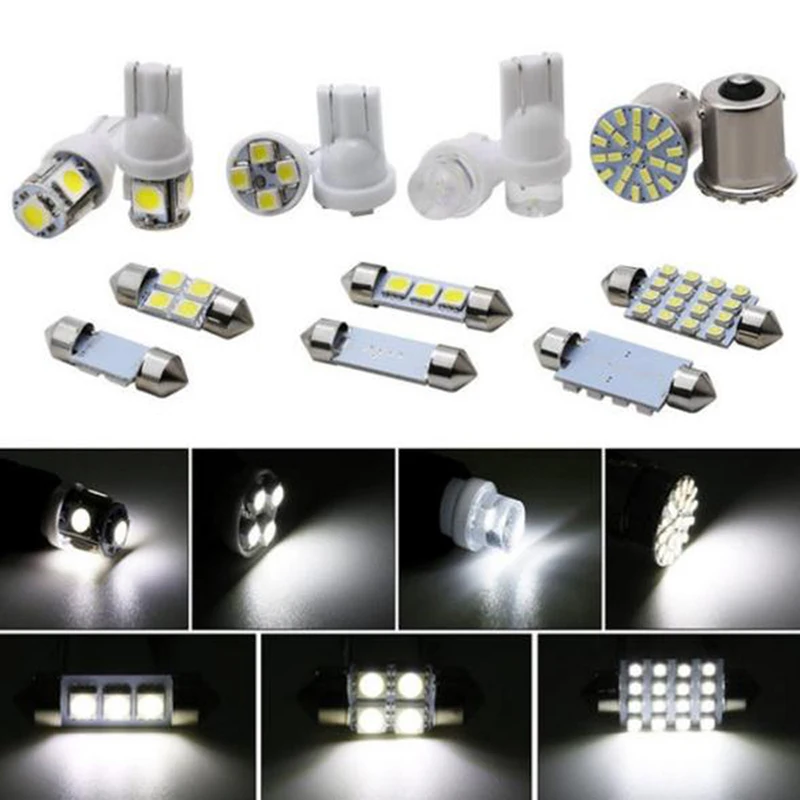 14 Pz/Set Pacchetto Interno Led Per Auto Per Kit Luci Targa T10 36Mm Map Dome
