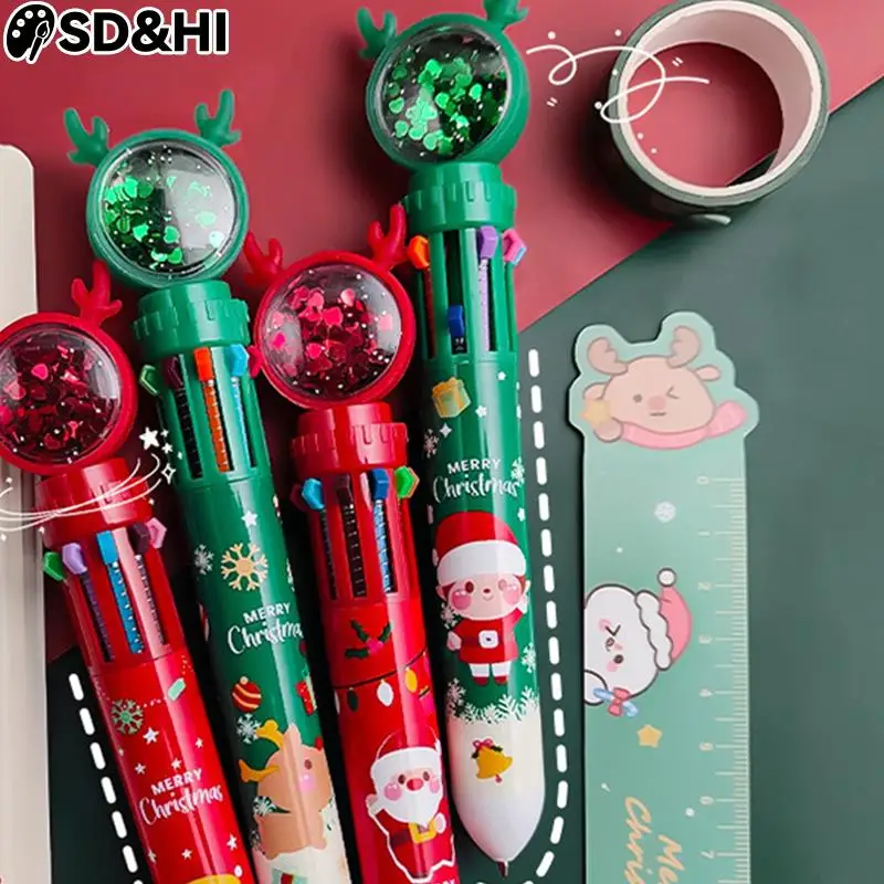 Christmas All in one Ballpoint Pen Cartoon Santa Claus Ten Color Pen  Christmas Printing Multi-color Marking Stationery Gift - AliExpress