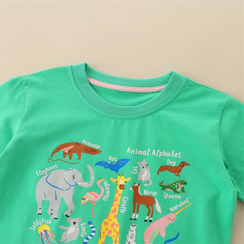 Jumping Meters 2-7T Girls T Shirts With Animals Short Sleeve Summer Baby Clothing Fashion Baby Shirts Tops Kids Wear 3