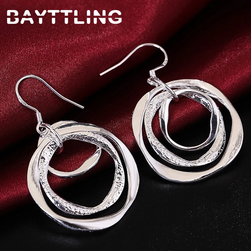

2024 New Style 925 Sterling Silver 40MM Fine 3 Circle Round Earrings For Women Wedding Charm Earrings Birthday Gift Jewelry