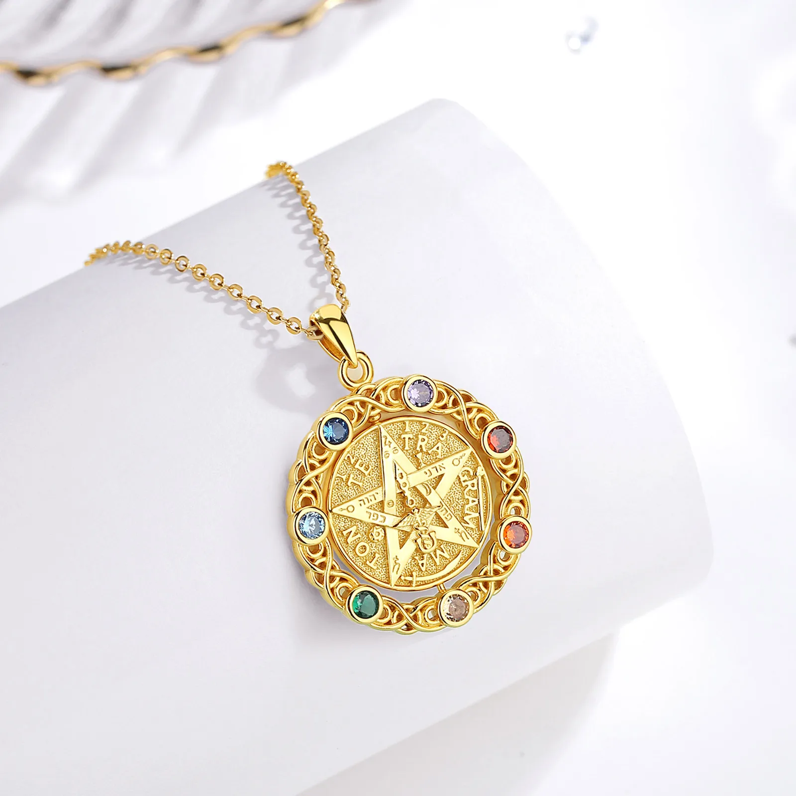 925 Sterling Silver Pentagram Pendant Necklace 18K Gold 7 Color Chakra Star Tetragrammaton For Women Man witchcraft Gift