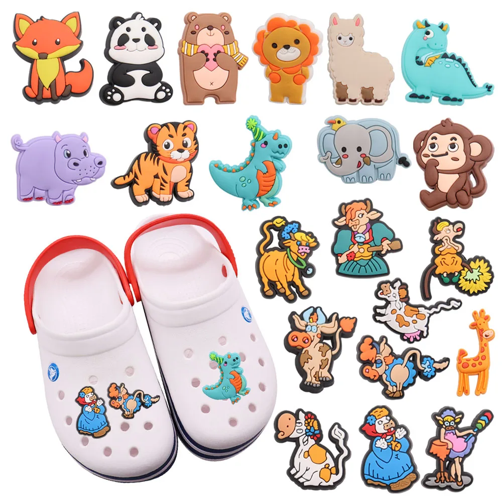 

1-21PCS PVC Animals Shoe Charms Horse Giraffe Cow Dinosaur Panda Monkey Elephant Bear Fox DIY Wristbands Croc Jibz Buckle Clog