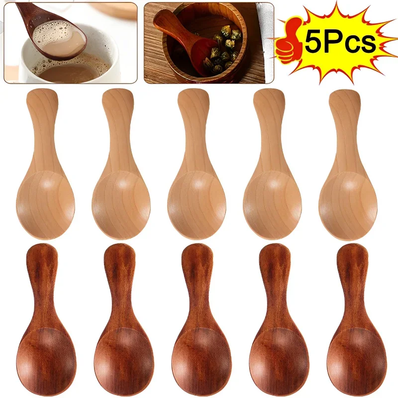 

5/1Pcs Mini Kitchen Spice Condiment Spoon Suger Tea Coffee Scoop Wood Short Handle Babies Spoons Household Kitchen Accessories