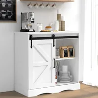 31.5" H Farmhouse Coffee Bar Cabinet W/Storage, White Kitchen Sideboard Buffet Cabinet with Sliding Barn Door,Adjustable Shelves 1