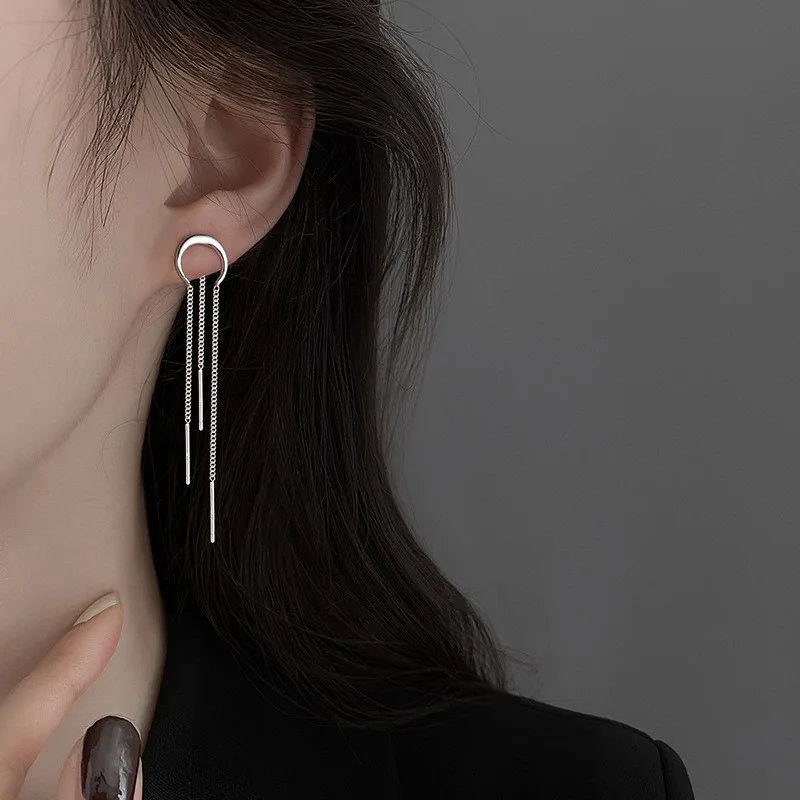 Moon Crescent Arc Chain Earrings Long Tassel Ear Line Rear Hanging Two Wear Ear Jewelry for Women drop earrings dangle earrings silver jewelry long earrings pendant earrings crystal tassel earrings ear loops jewelry