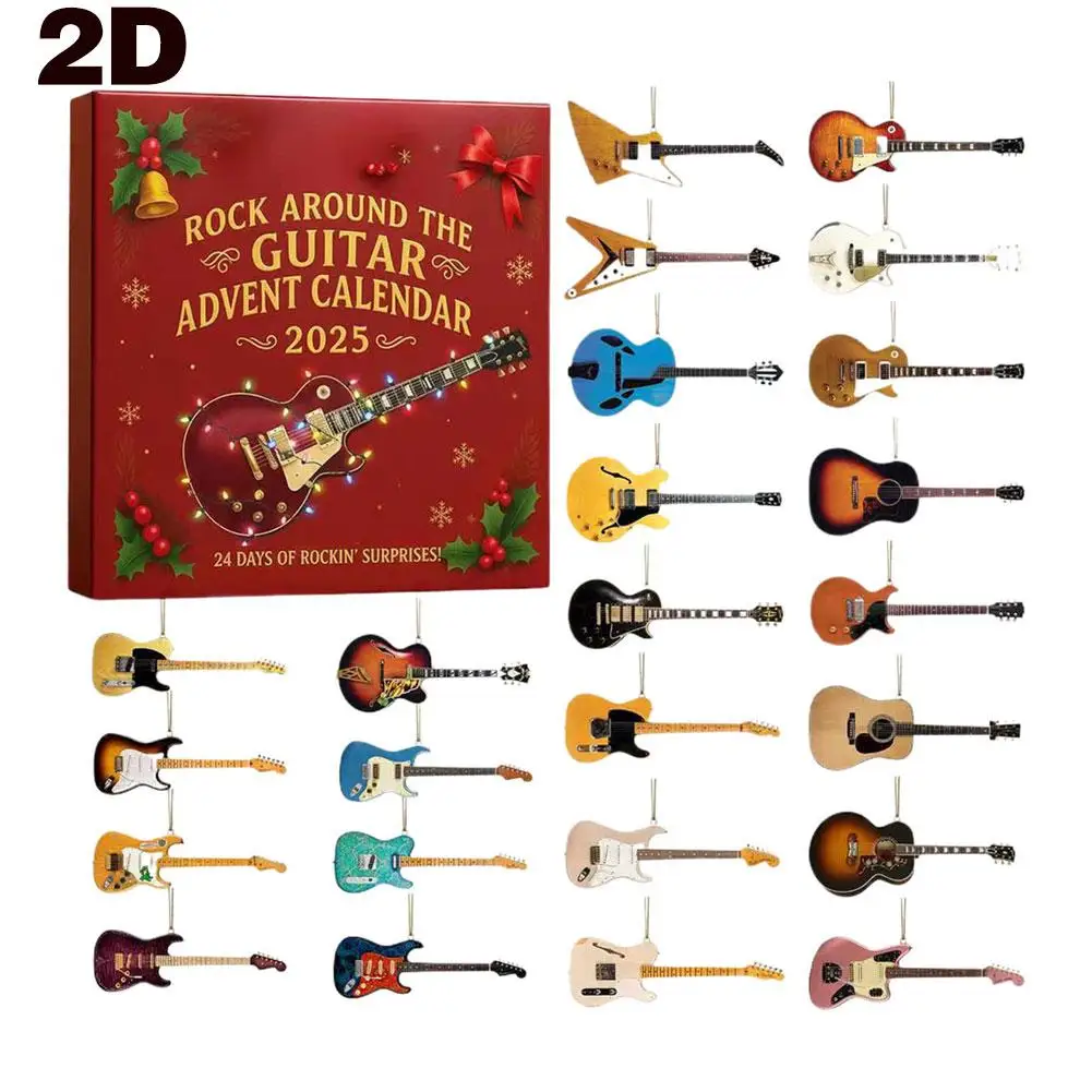 2025 Rock Guitar Series Advent Calendar-Christmas Tree Acrylic Pendant Decor Festive Countdown Ornament Music Theme Xmas