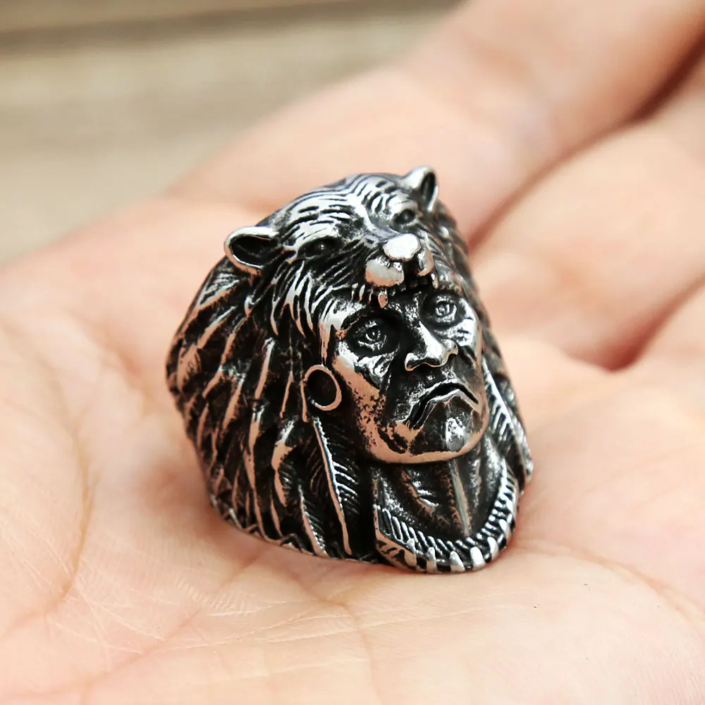 Anello Uomo Testa Di Lupo Urlante Vichingo - Gioiello Punk In Metallo Ipoallergenico - Taglie Da 57 A 67 - Regalo Per Motociclisti