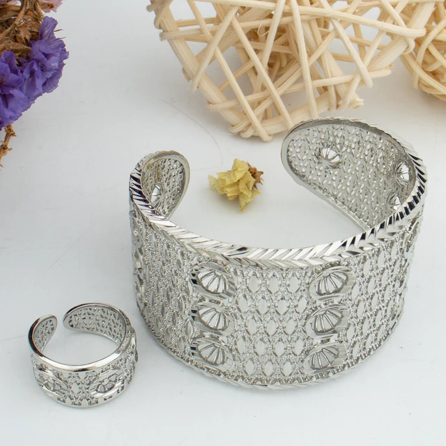 Silver Filigree Cuff Bracelet with Gold Finish