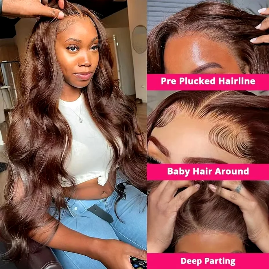 #4 HD 13x6 Chocolate Brown Body Wave Lace Front Wig 220 Density Colored Human Hair Max-lace Wig Human Hair Pre Plucked For Women