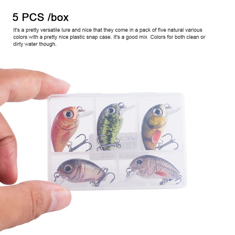 Hanlin 5pcs/Suit 2.8cm 2g Mini Wobblers Slow Sinking Crankbait Fishing Lure Artificial Bait Hard Plastic Wobbler For Bass Tackle 5