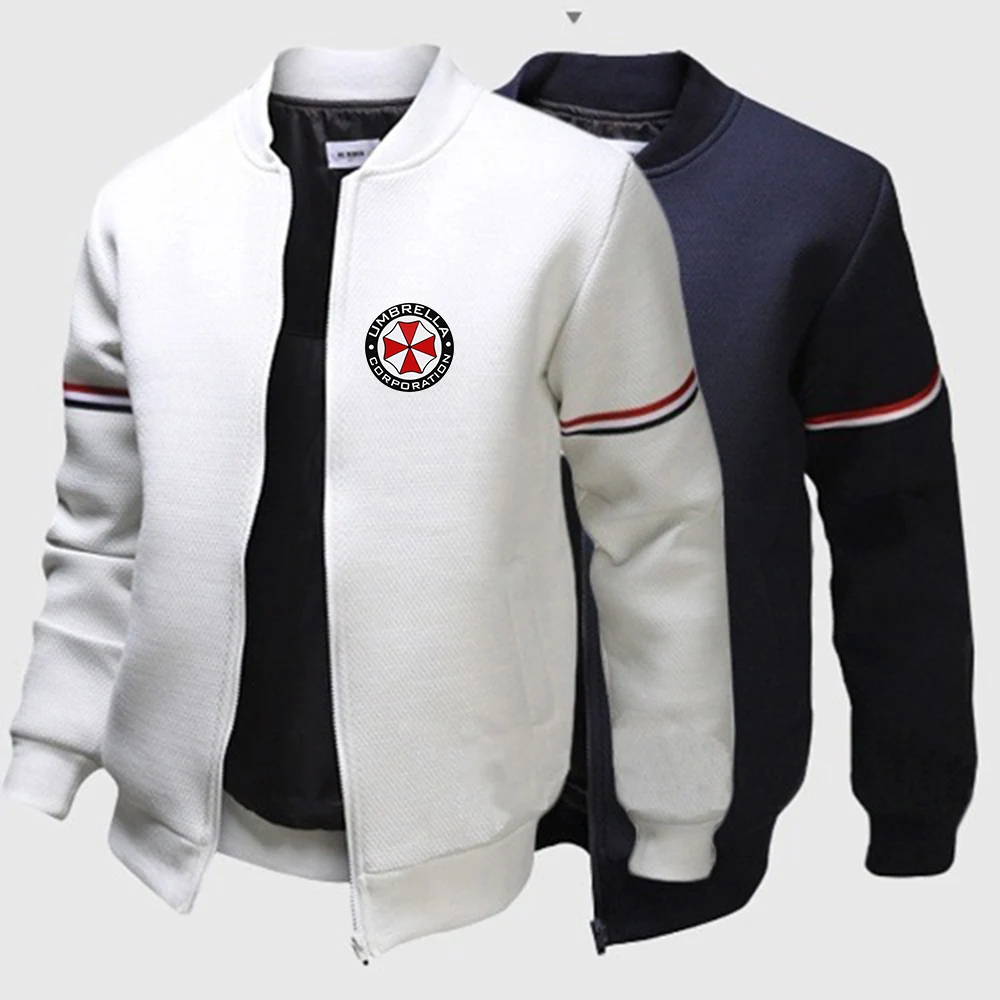 2024 Spring Autumn Umbrella Corporation Logo Printed Fashion Stand Collar Casual Coat Men's Cardigan Zipper Cotton Flight Jacket 12 Sfb466eef15cc438db75a8252a8f4c8a44