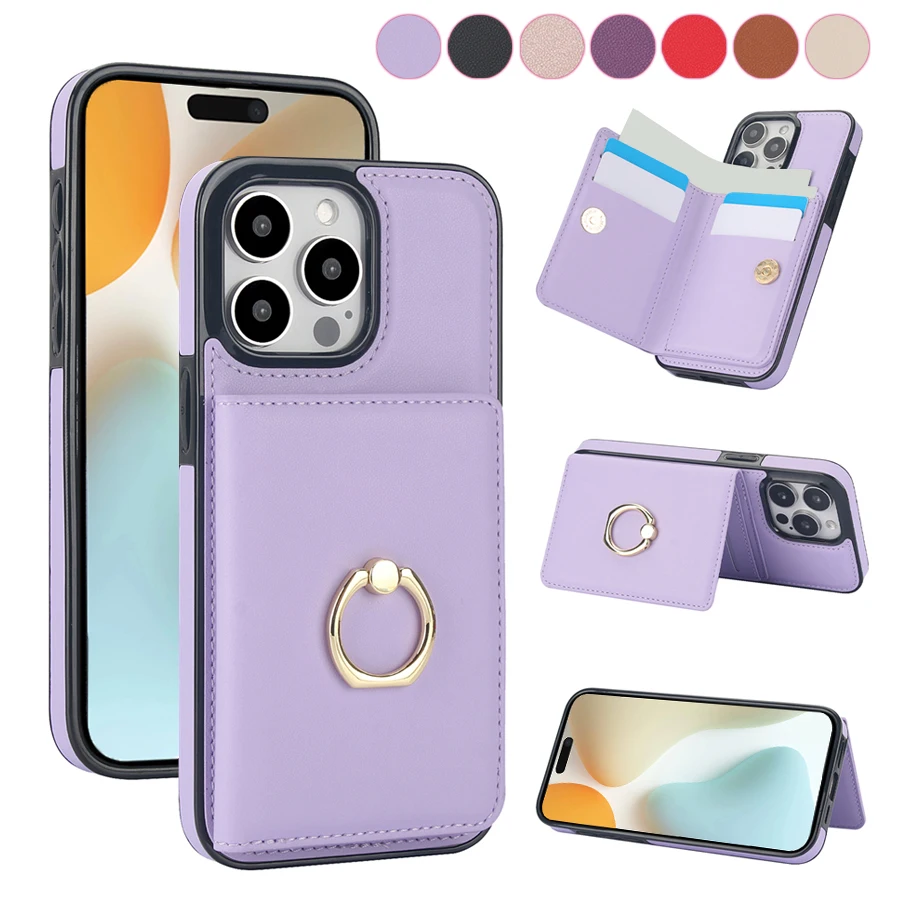 RFID Blocking Leather Wallet Case with Card Slot and 360° Magnetic Kickstand