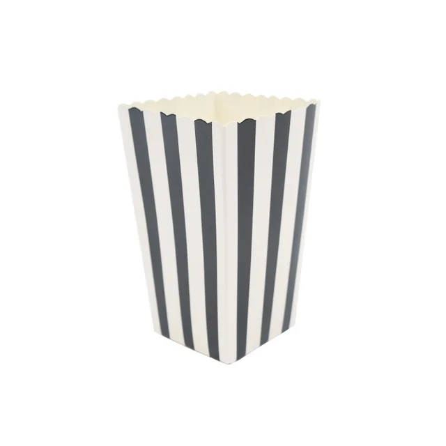 WALMD 6pcs Popcorn Box Colorful Chevron Stripes Dot Gold Gift Box Party Favour Wedding Pop Corn Kid Party Decoration Bags Loot Black stripes